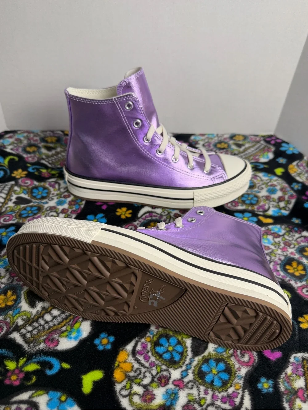 Converse Metallic Purple High-Top Kids Sneakers